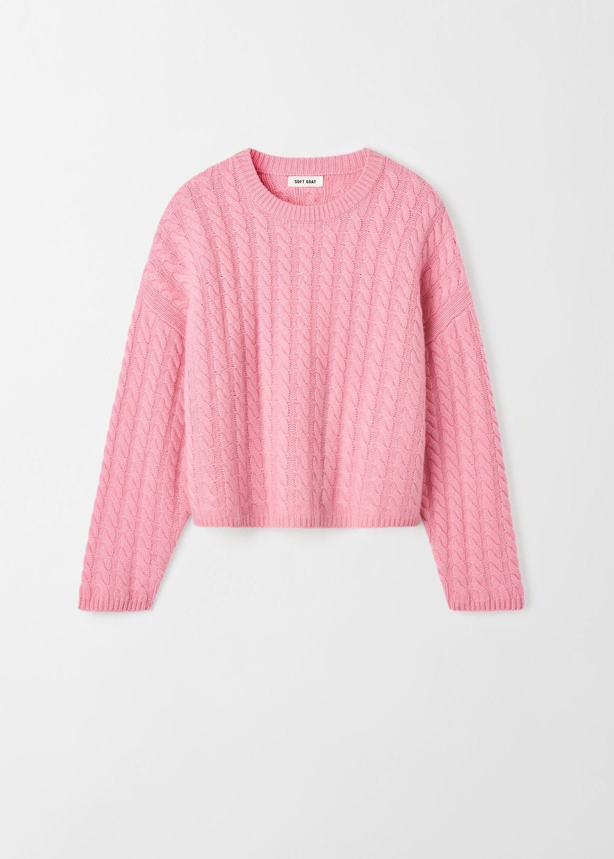Pink Cable Knit Cashmere Crewneck Sweater