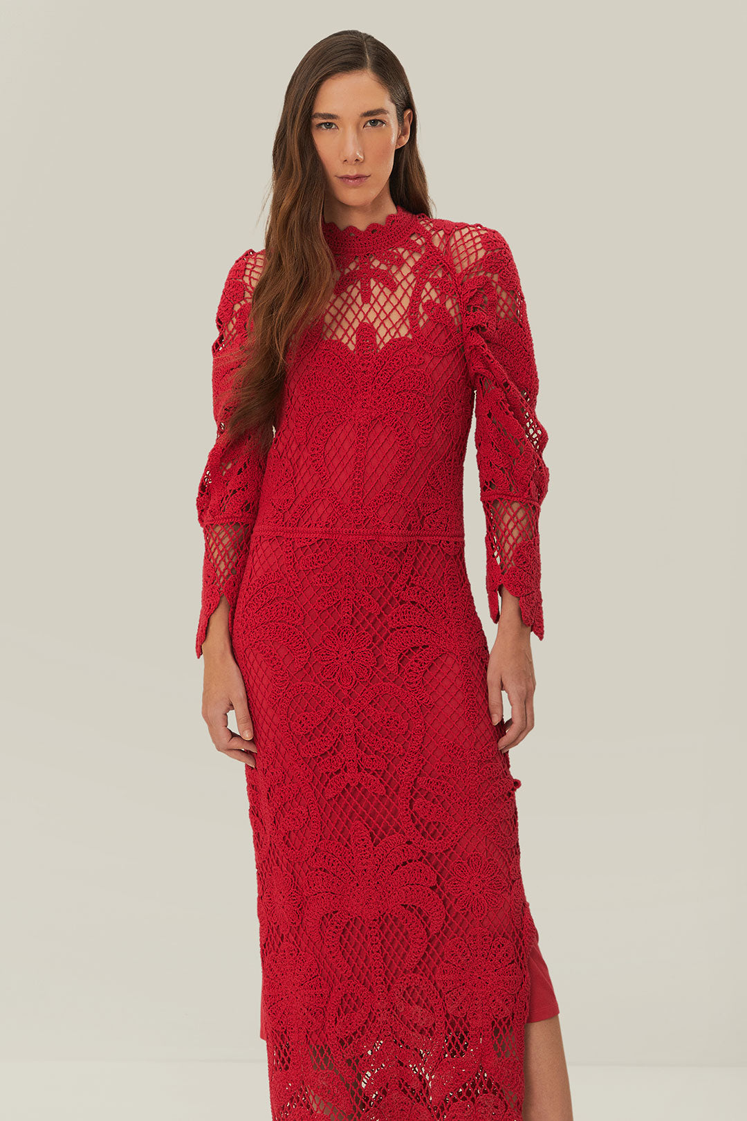 RED LACE KNIT DRESS