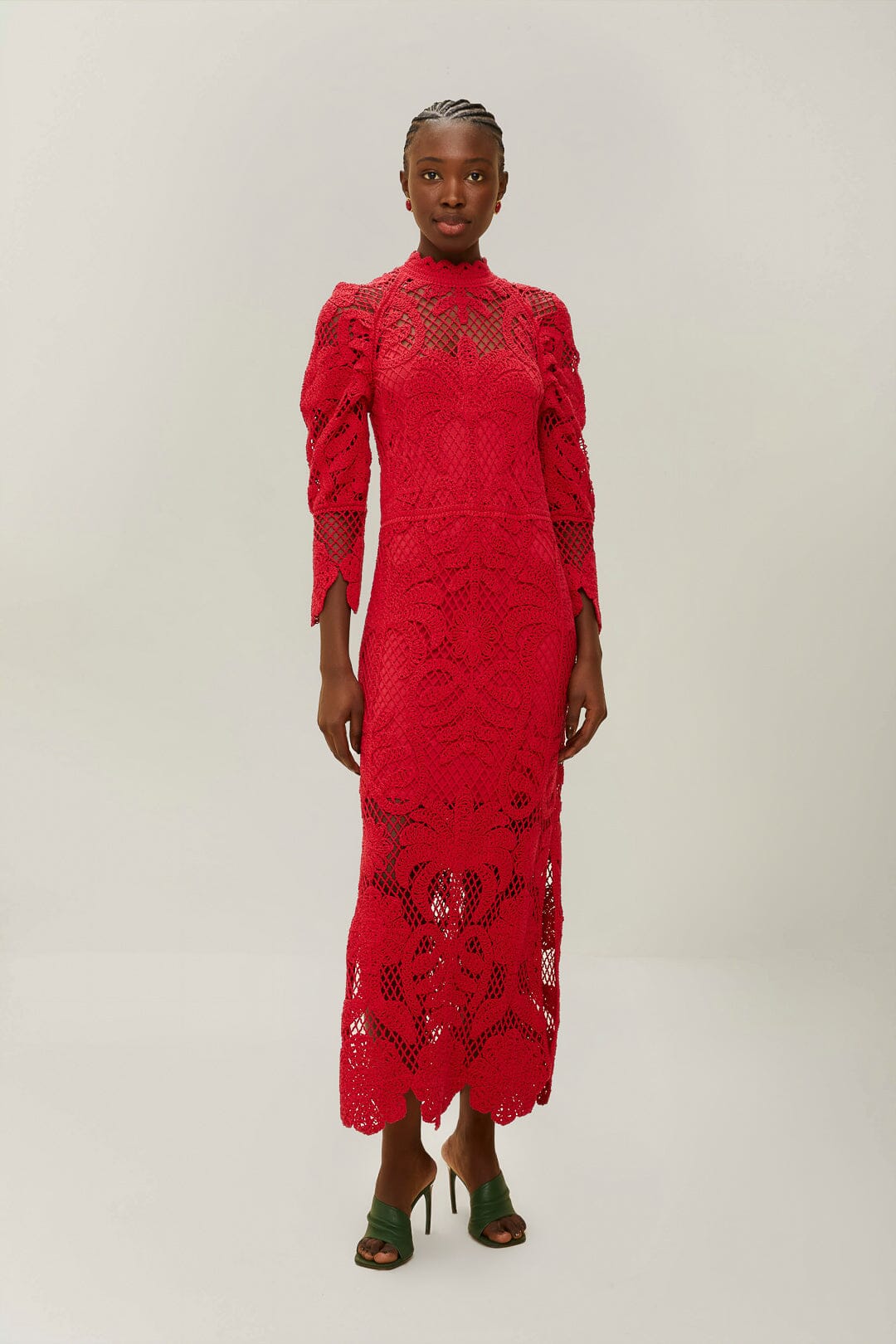 FARM Rio Red Lace Long Sleeve Crochet Dress Elegant detail FARM Rio Red Lace Long Sleeve Crochet Dress Elegant detail