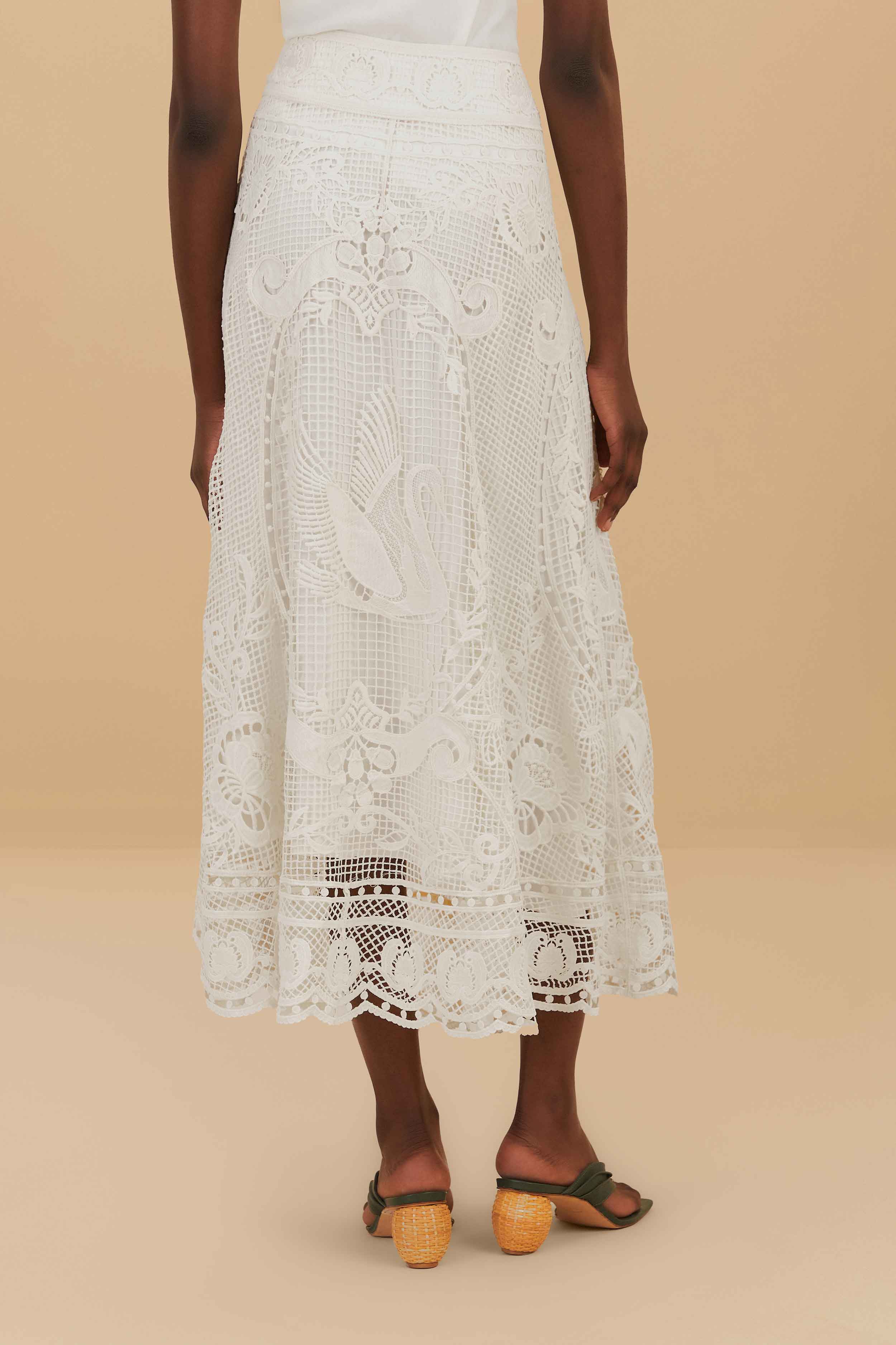SWAN LAKE GUIPURE OFF-WHITEMIDI SKIRT
