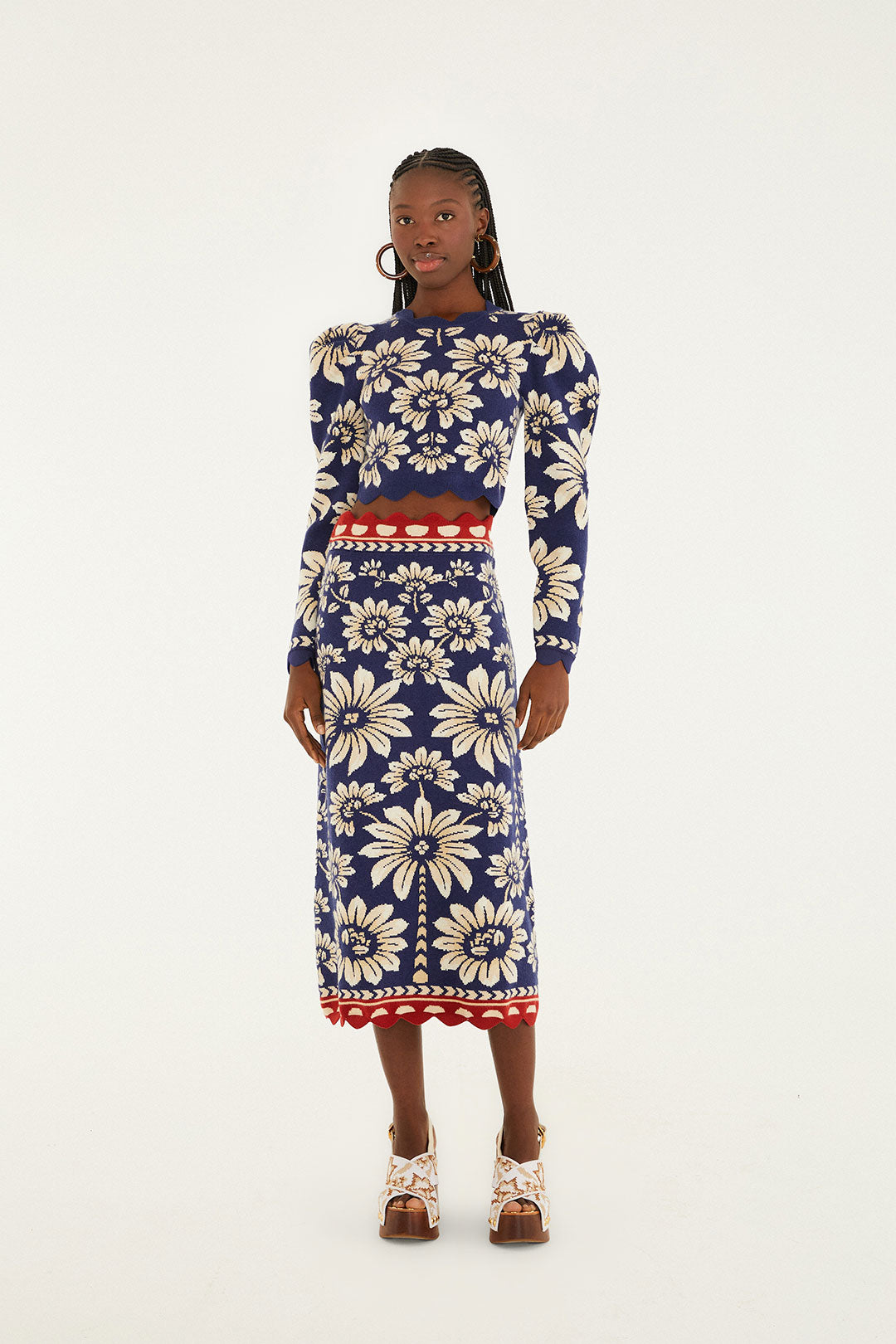 LUNA BLUE KNIT MIDI SKIRT