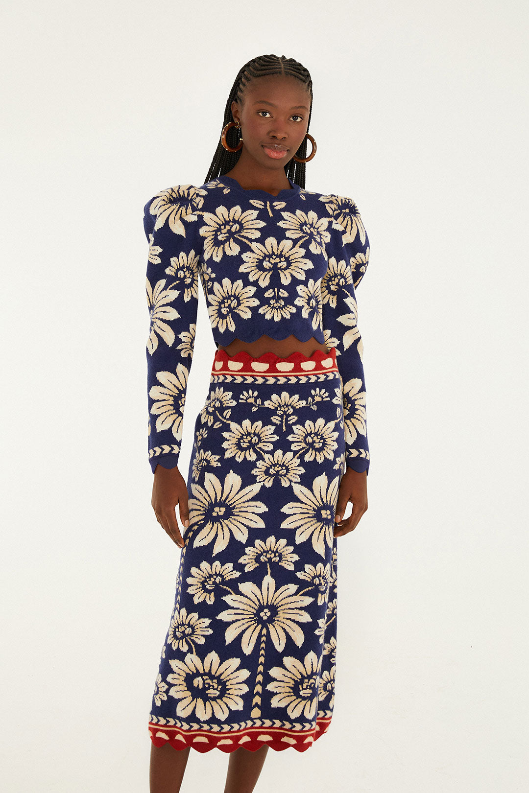 LUNA BLUE KNIT MIDI SKIRT