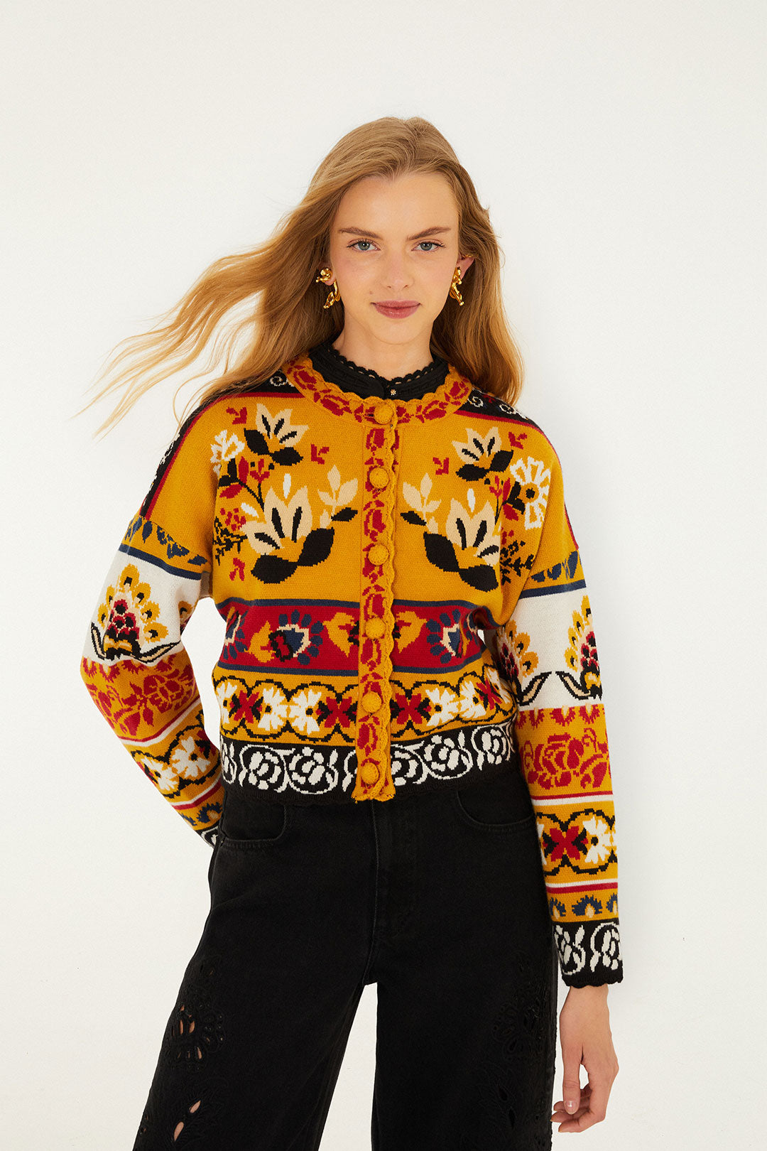 FOLK STITCHED KNIT CARDIGAN