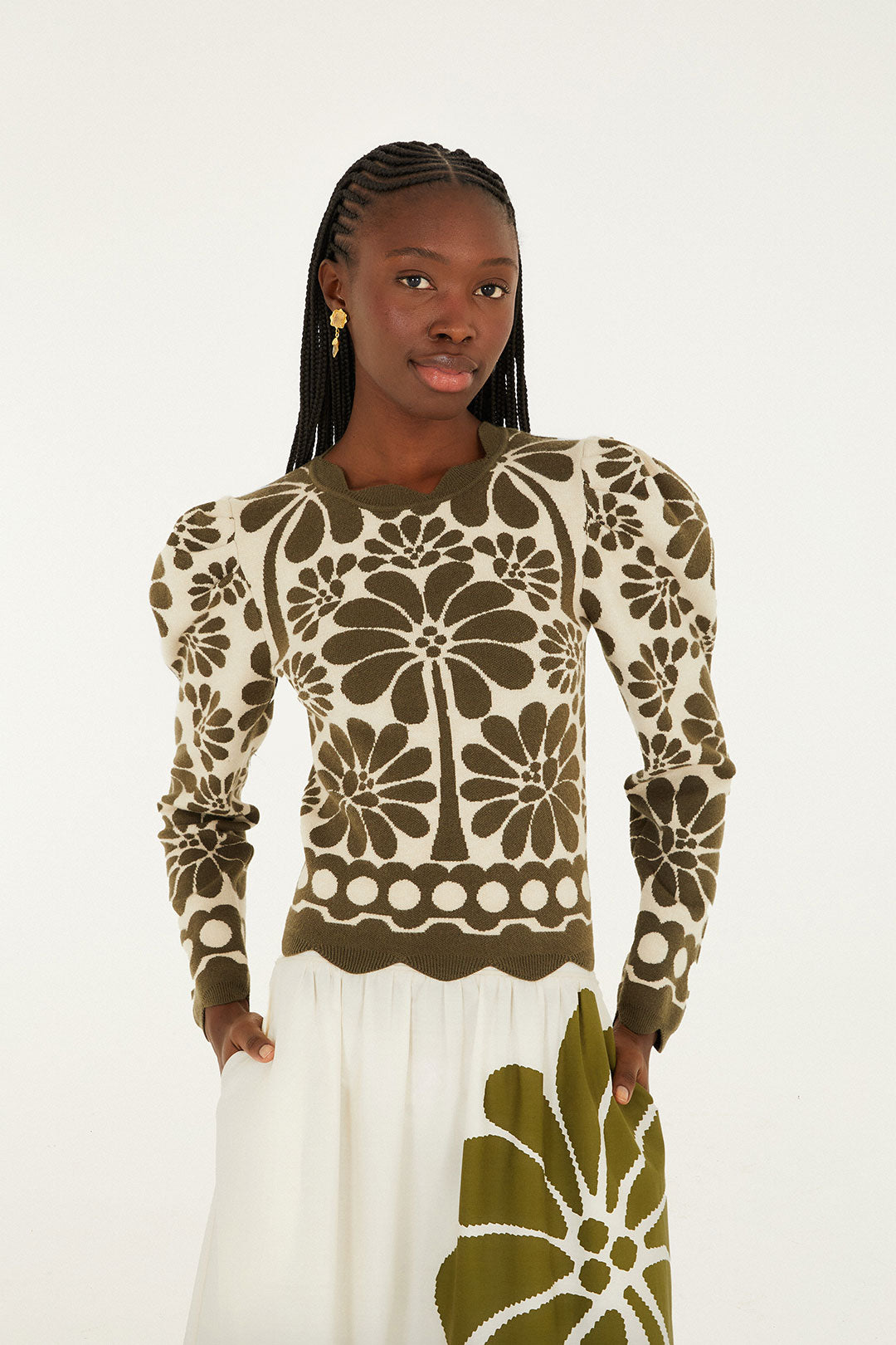 Green Palermo Puff Sleeve Knit Top