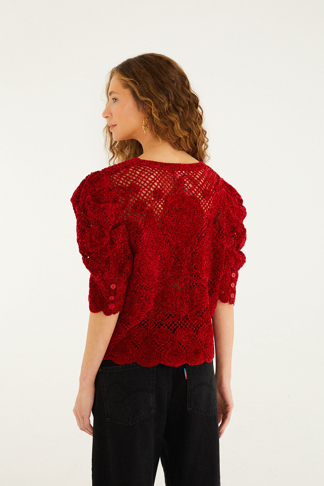 RED ROCOCO HEARTS CROCHET CARDIGAN