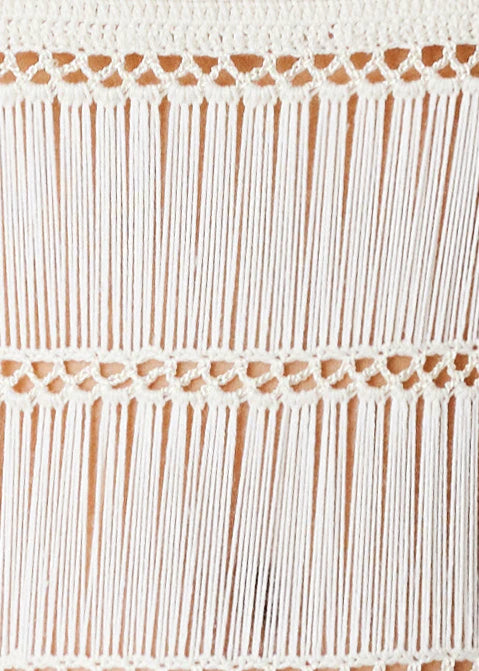 Bonbon Ivory Hand-Crocheted Fringe Maxi Dress