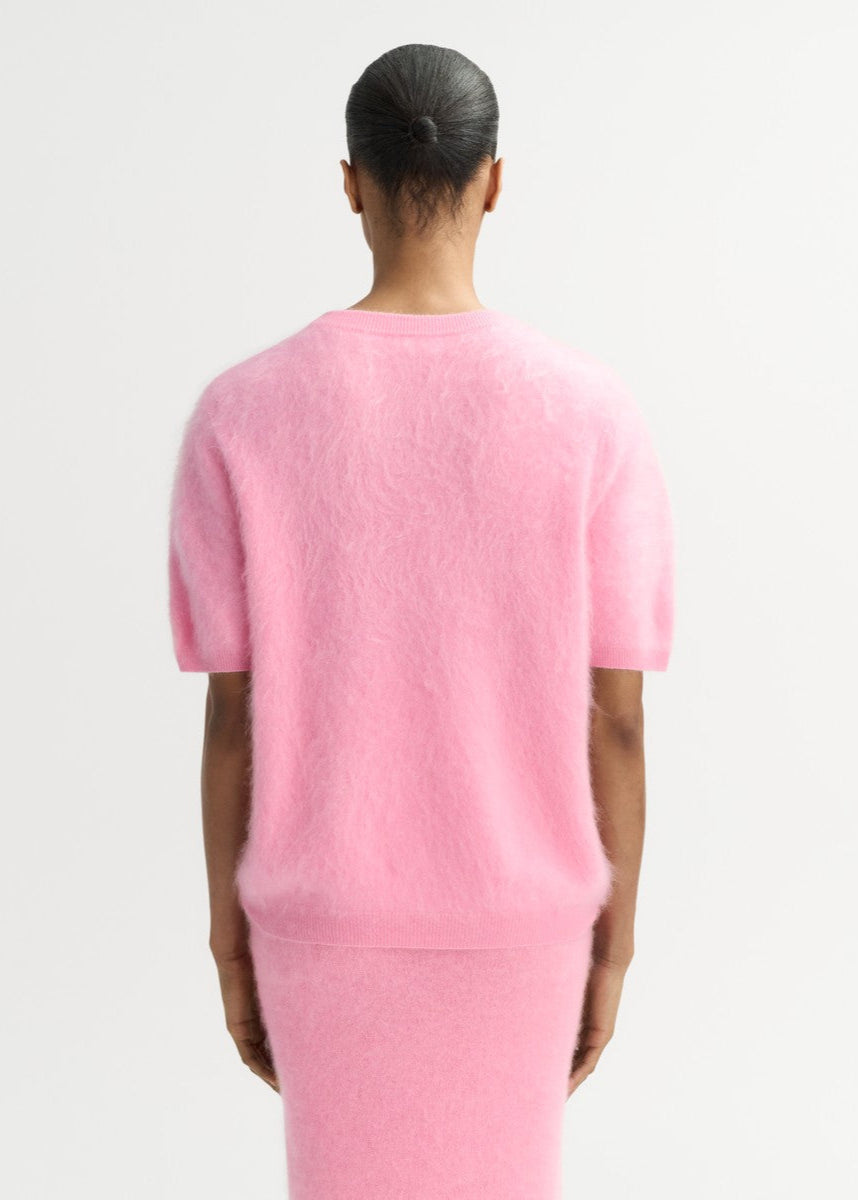 Short Sleeved Pink Brushed Cashmere Sweater