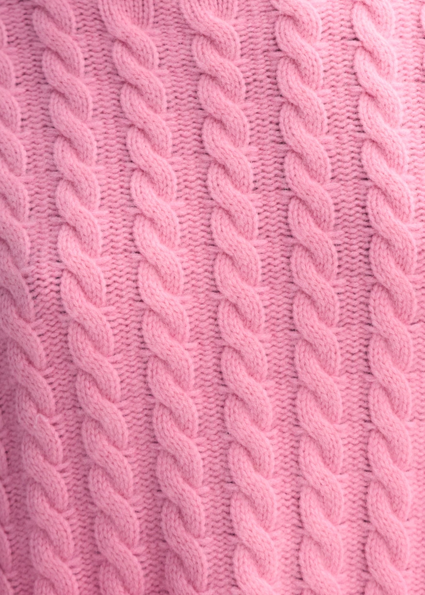 Pink Cable Knit Cashmere Crewneck Sweater