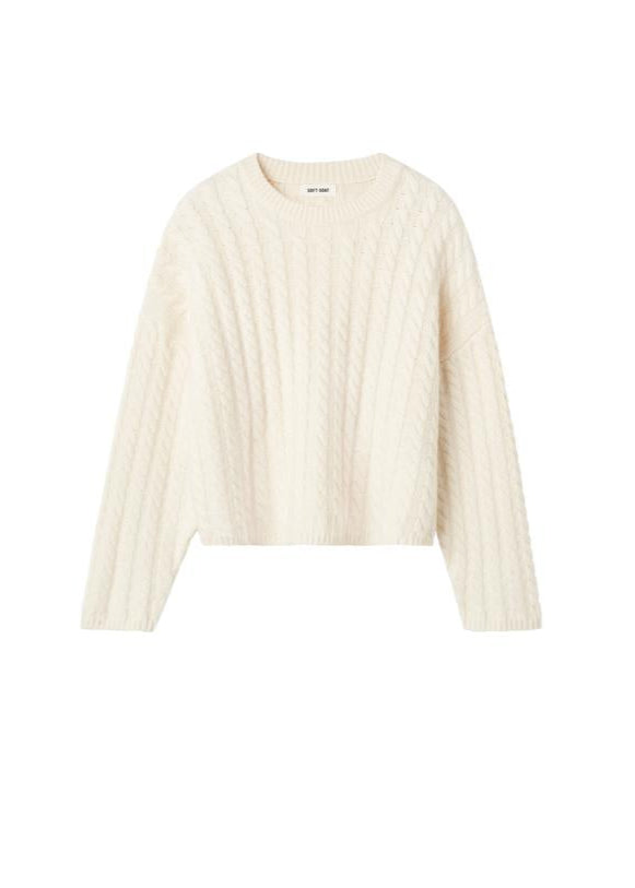 Feather White Cable Knit Cashmere Crewneck Sweater