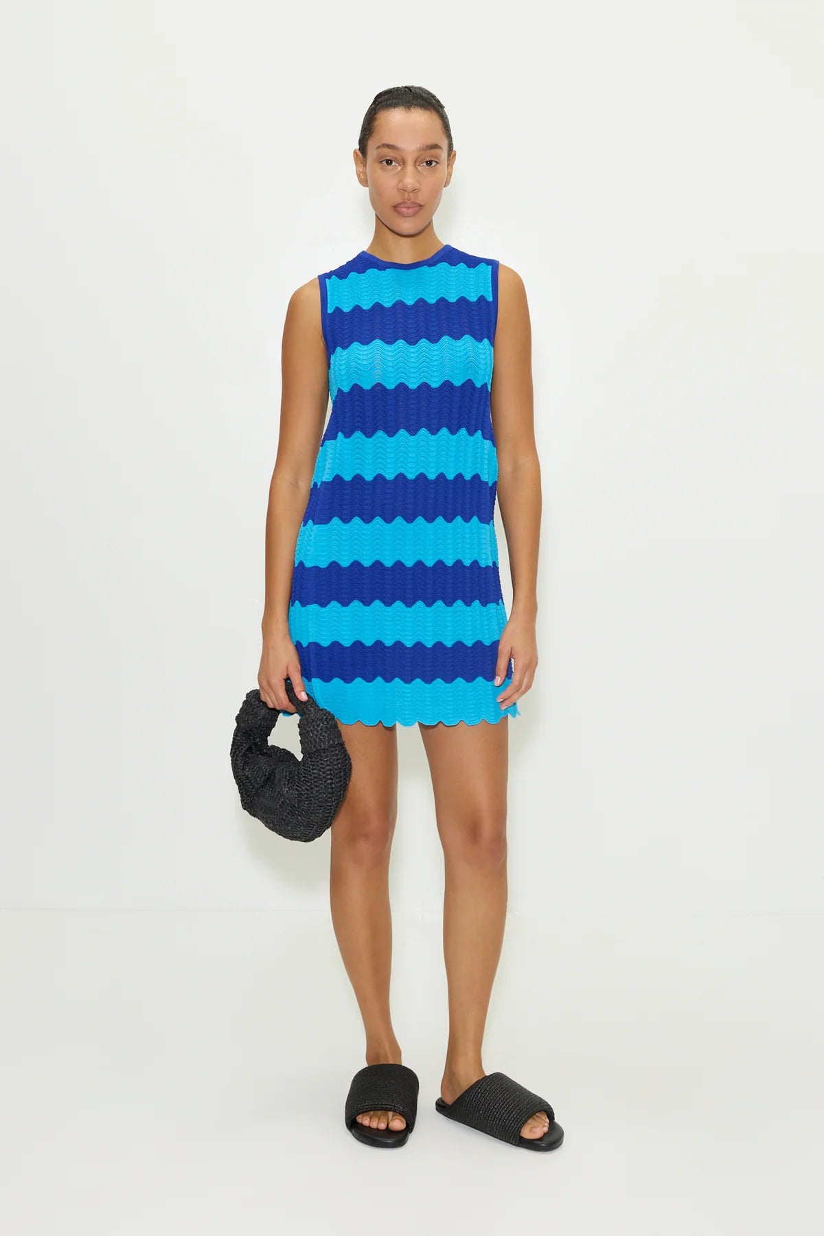 SIMONMILLER Moji Knit Mini Dress in BLUE Tontal WAVE Stripe | SIMONMILLER L / BLUE TONAL WAVE Stripe