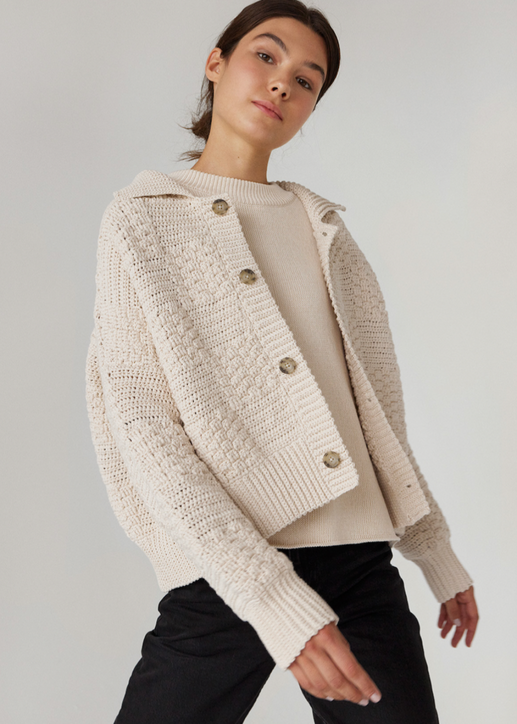Oat Milk Hand-Knit Prietema Jacket