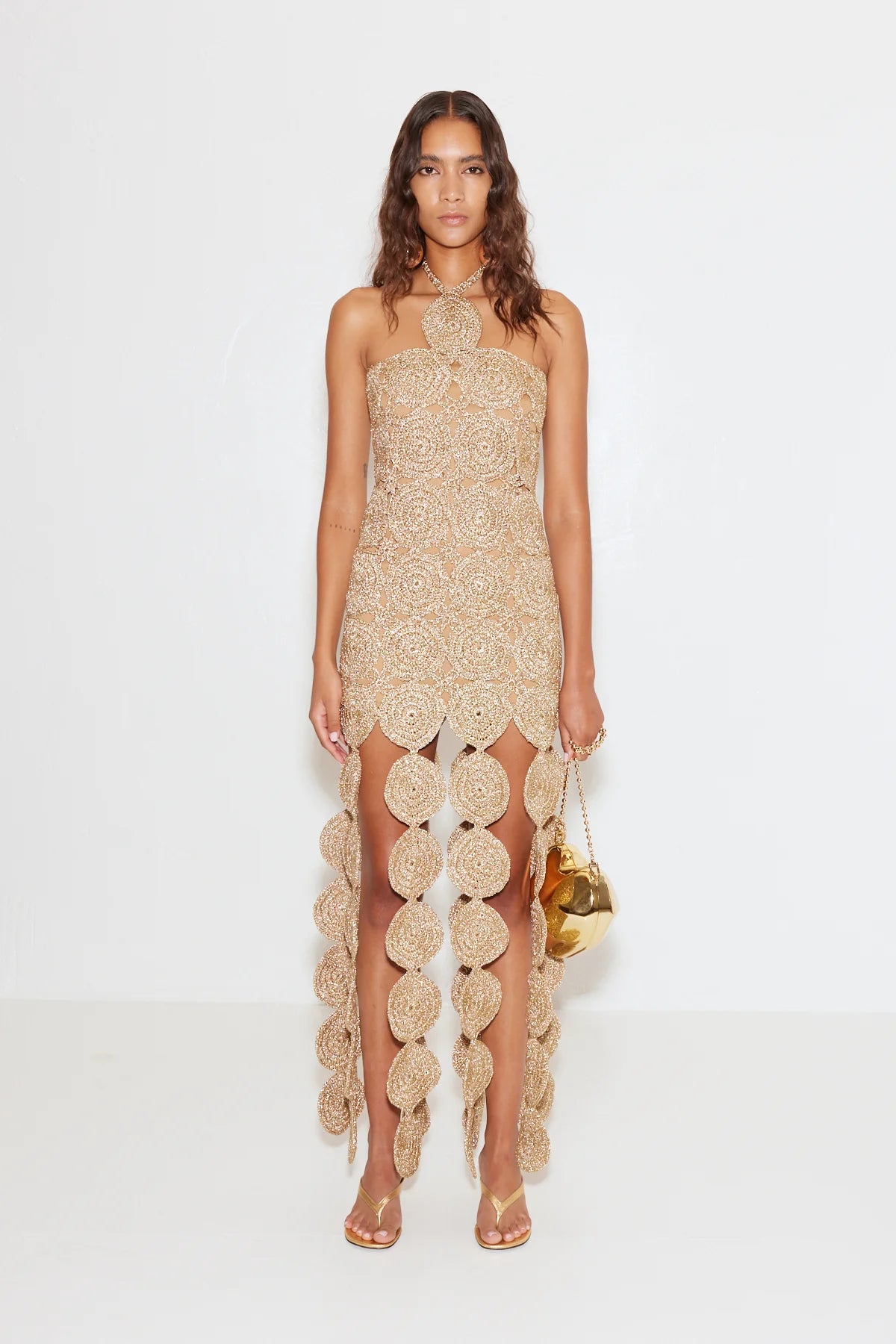 Hand-knit crochet Star Gold Lurex Beep Beep Dress