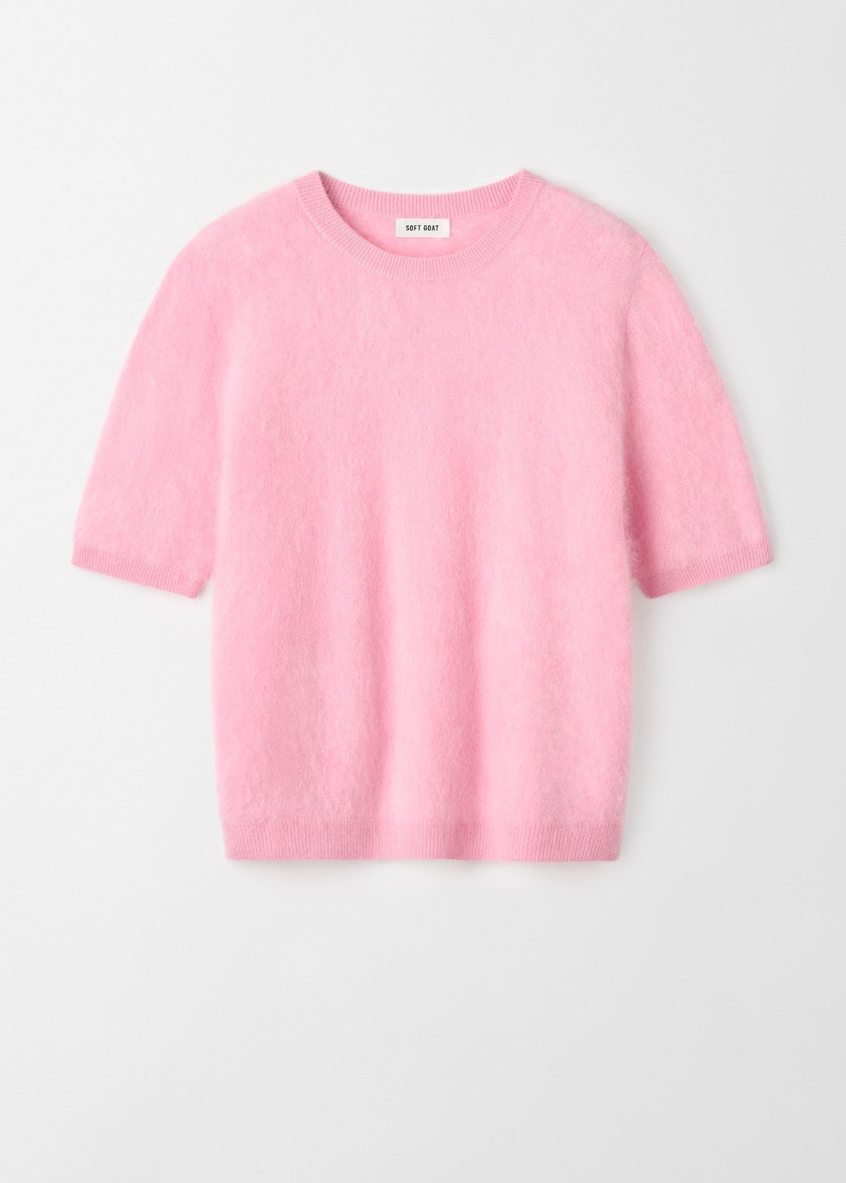 Short Sleeved Pink Brushed Cashmere Sweater
