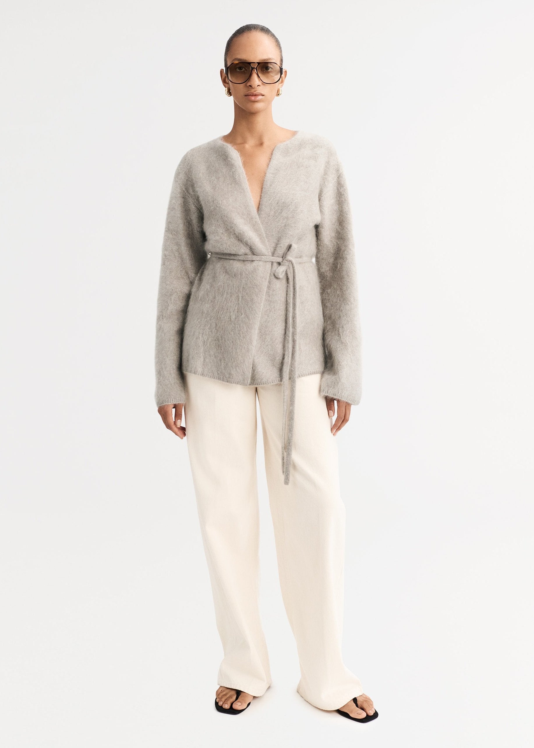Greige Brushed Cashmere Cardigan