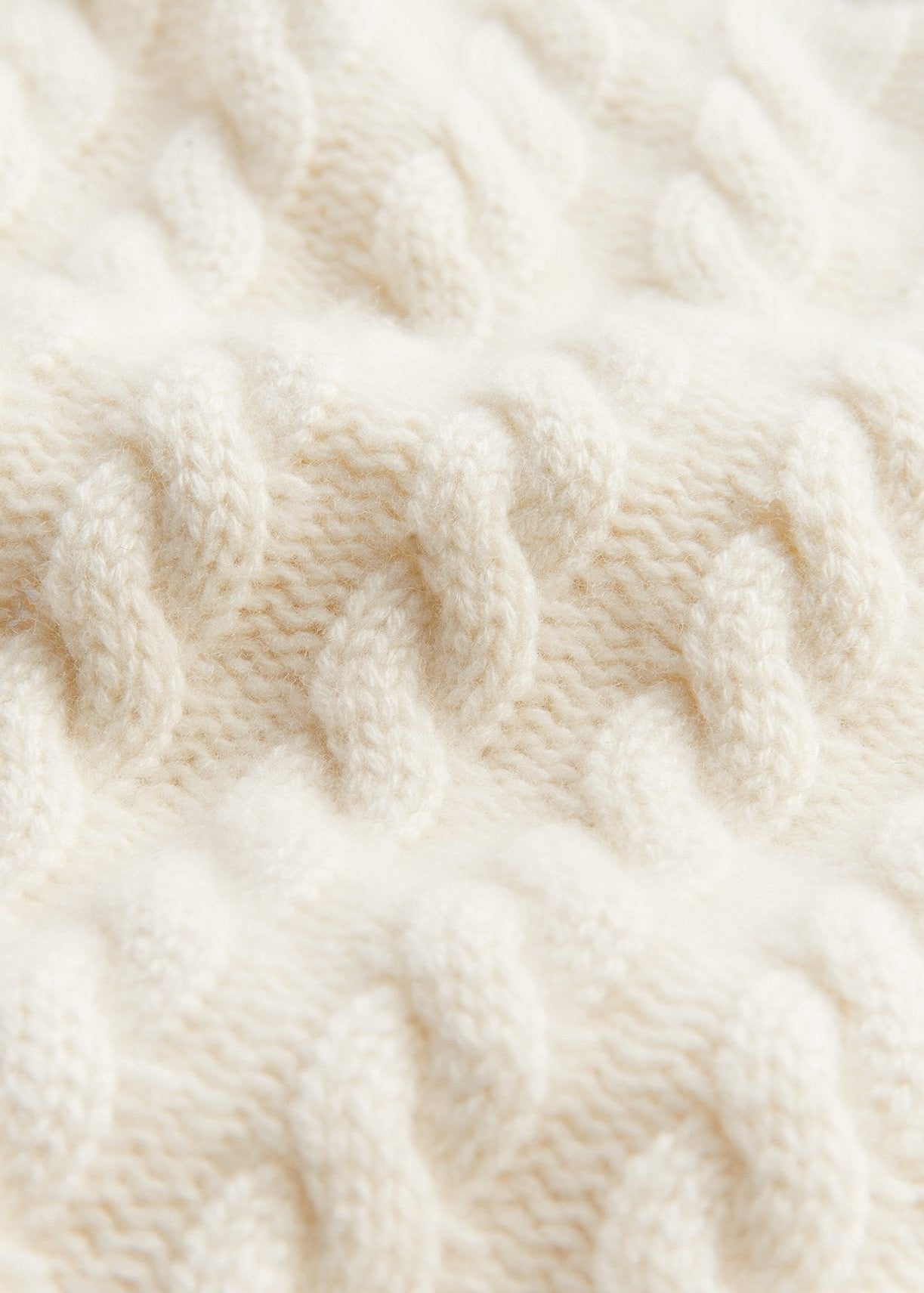 Feather White Cable Knit Cashmere Crewneck Sweater