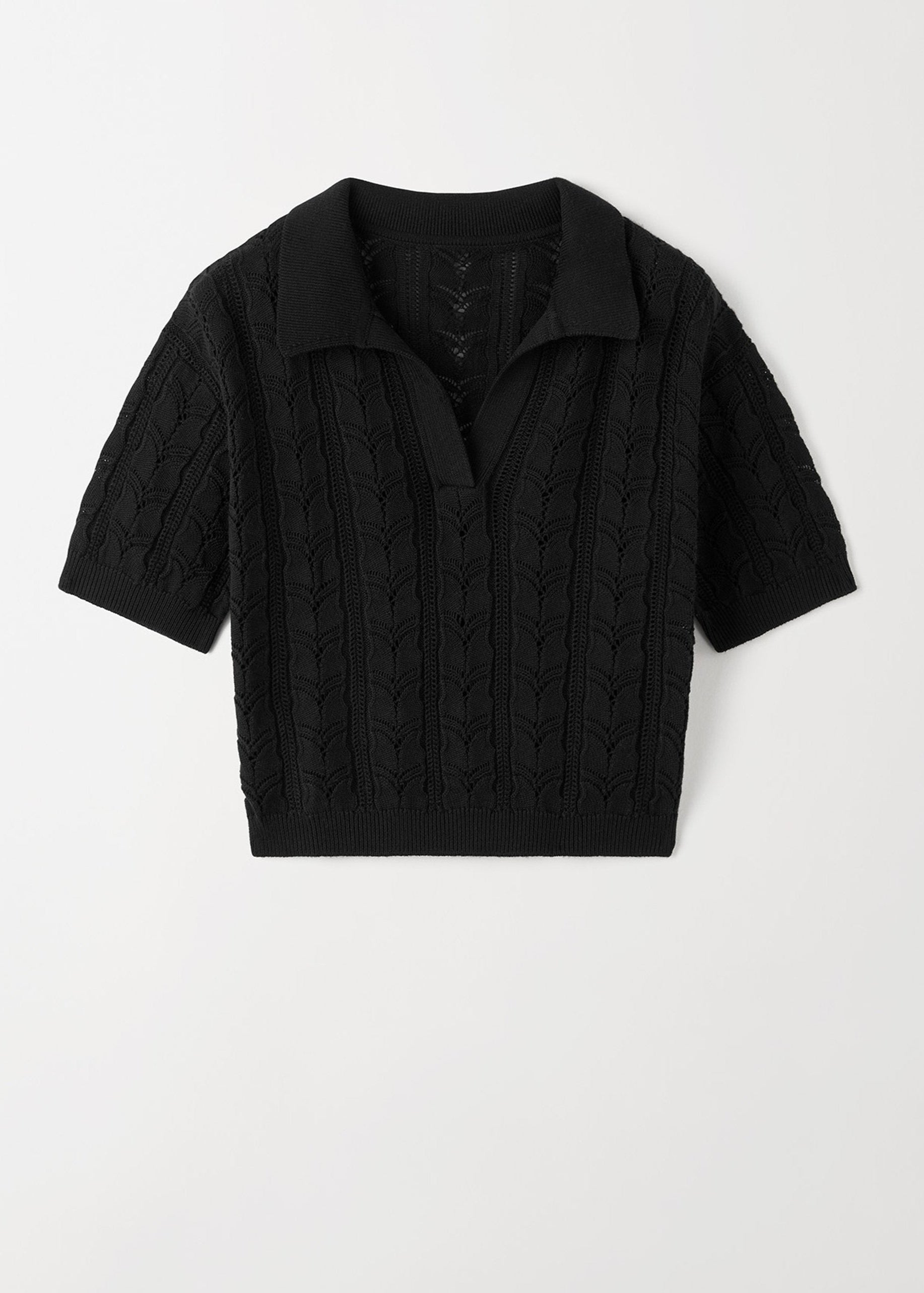 Black Cashmere blend Crochet Pique Polo