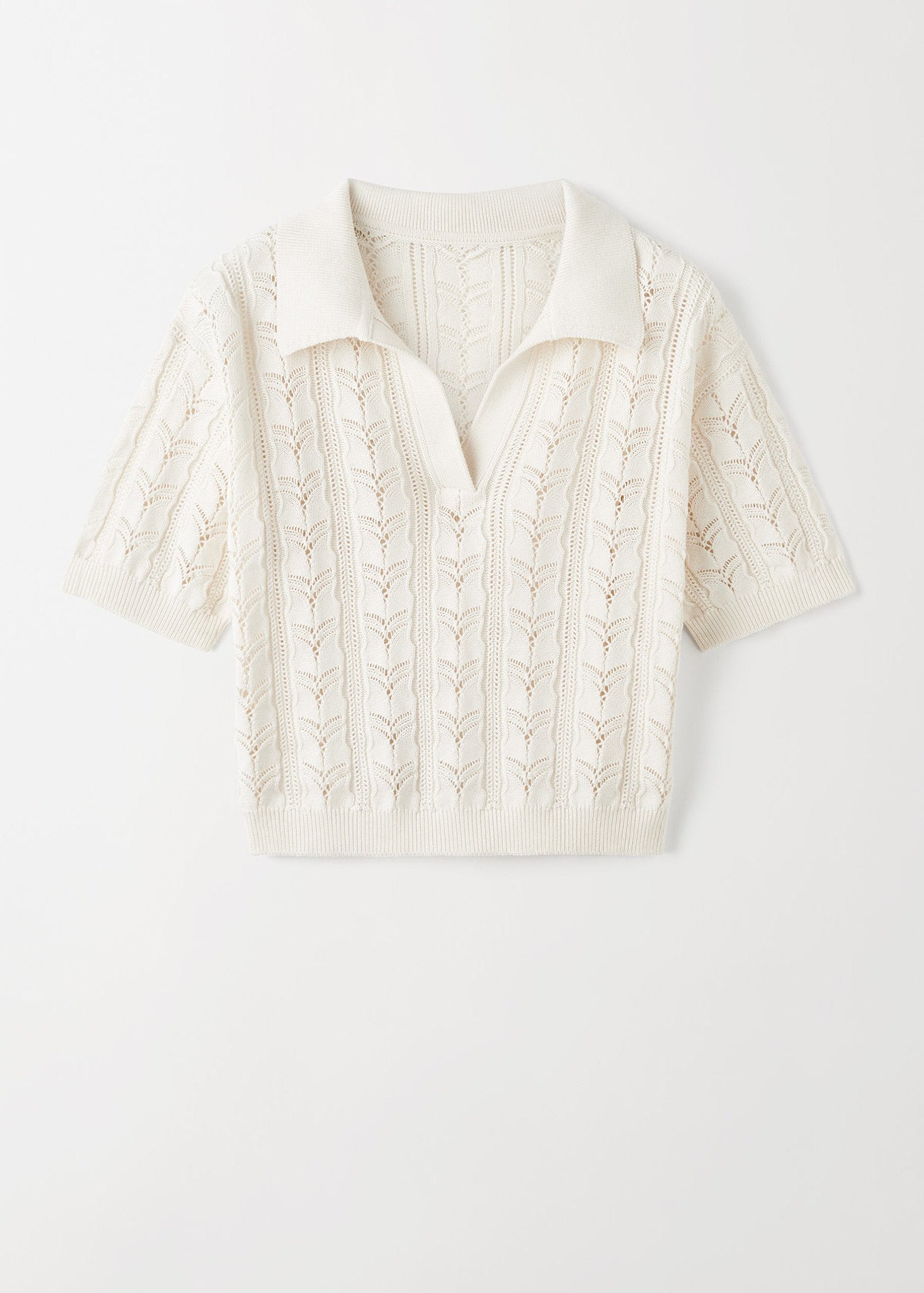 White Cashmere blend Crochet Pique Polo
