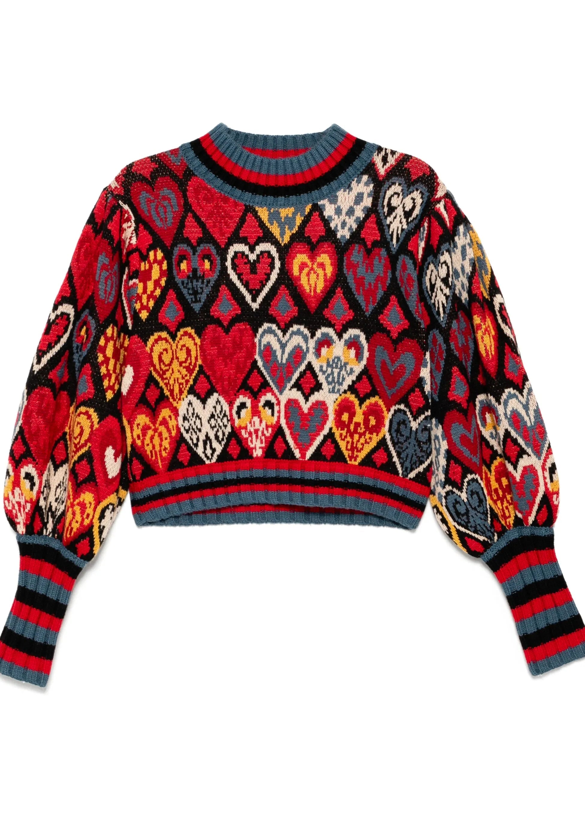 Hearts Ikat Black Knit Sweater