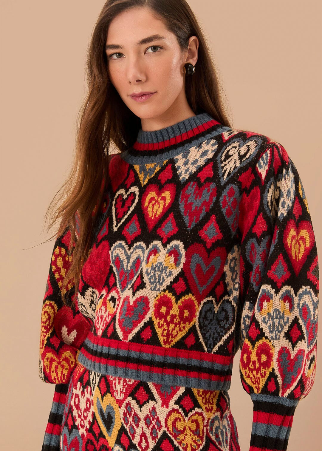 Hearts Ikat Black Knit Sweater