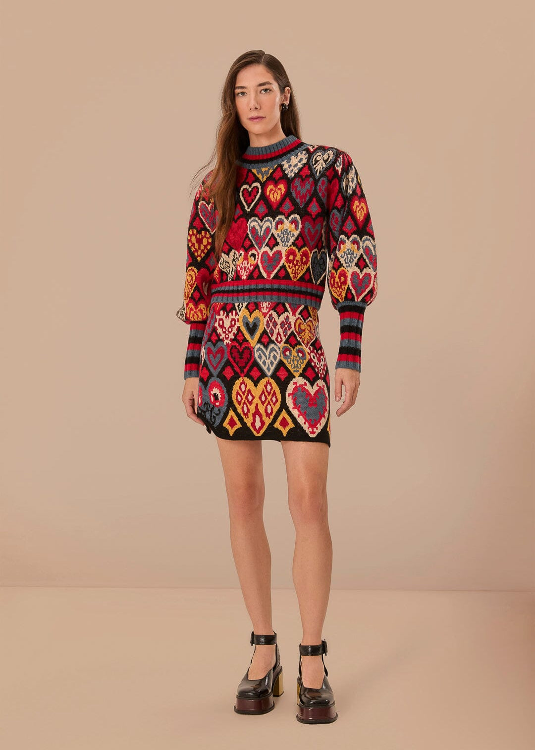 Hearts Ikat Black Knit Sweater