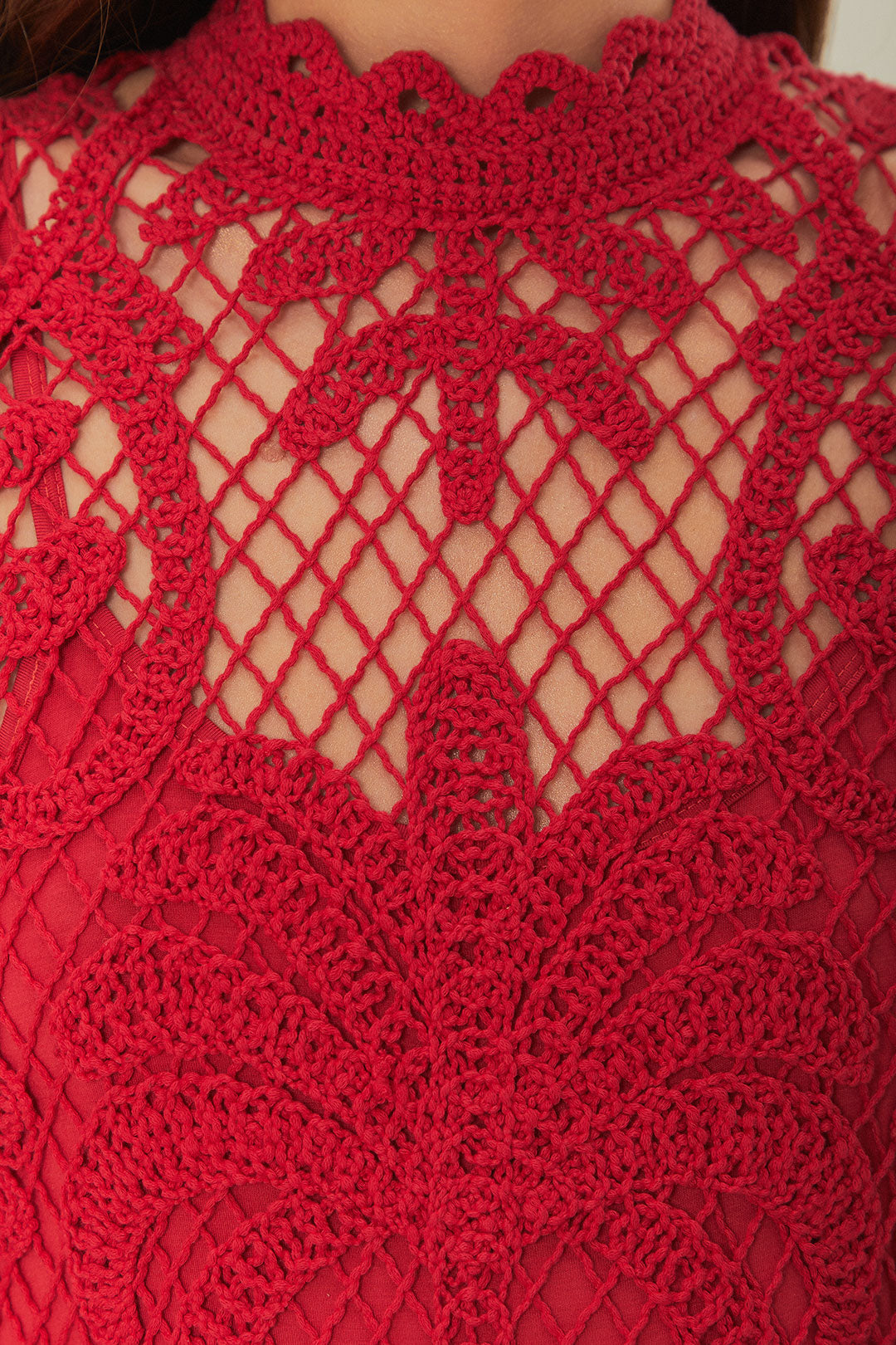 RED LACE KNIT DRESS