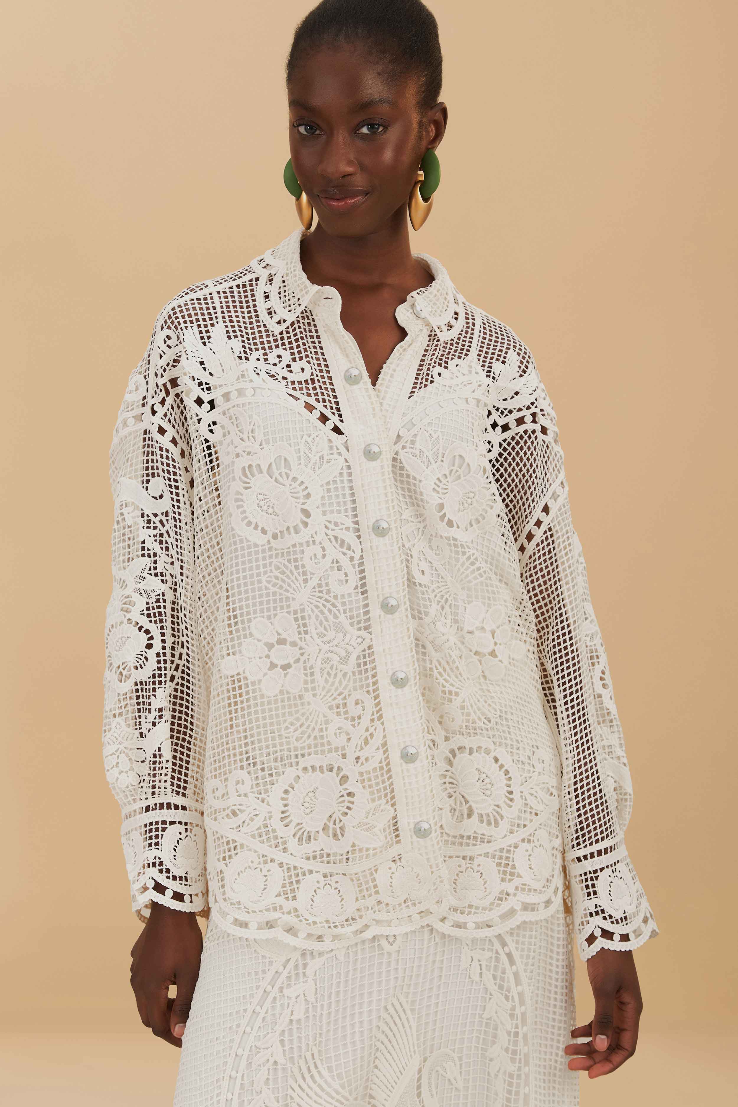 SWAN LAKE GUIPURE OFF-WHITE SHIRT