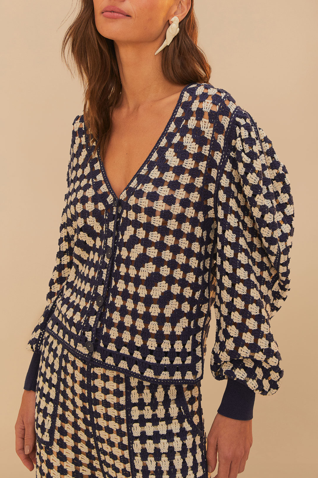 Blue & White Crochet Cardigan
