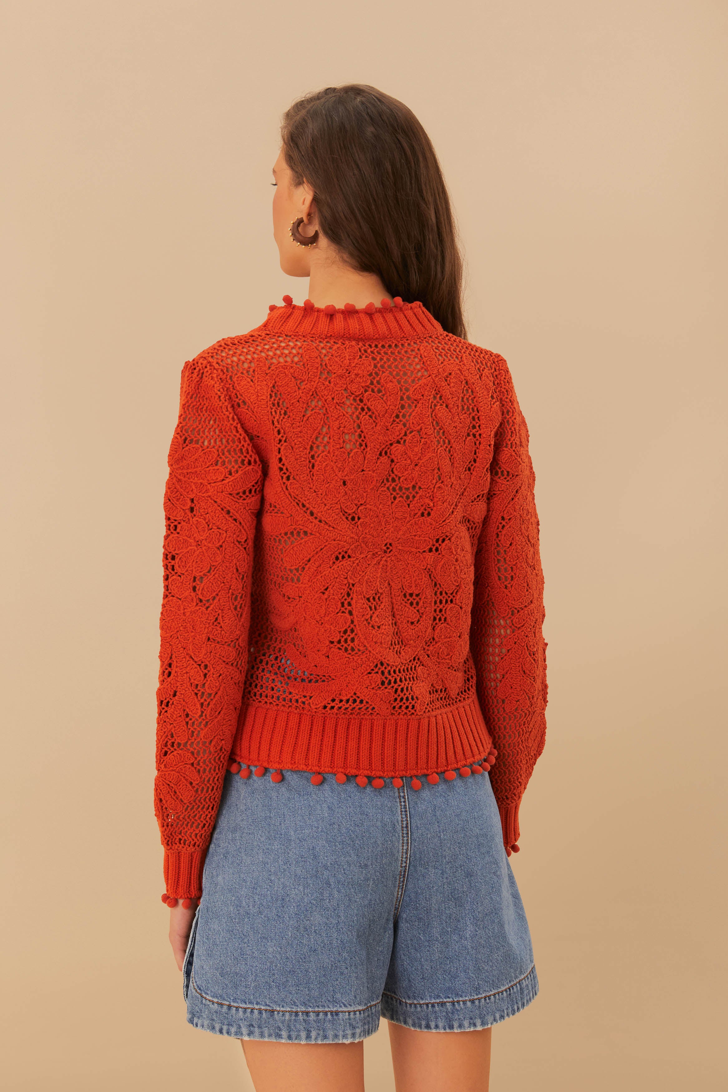 Orange Floral Knit Cardigan