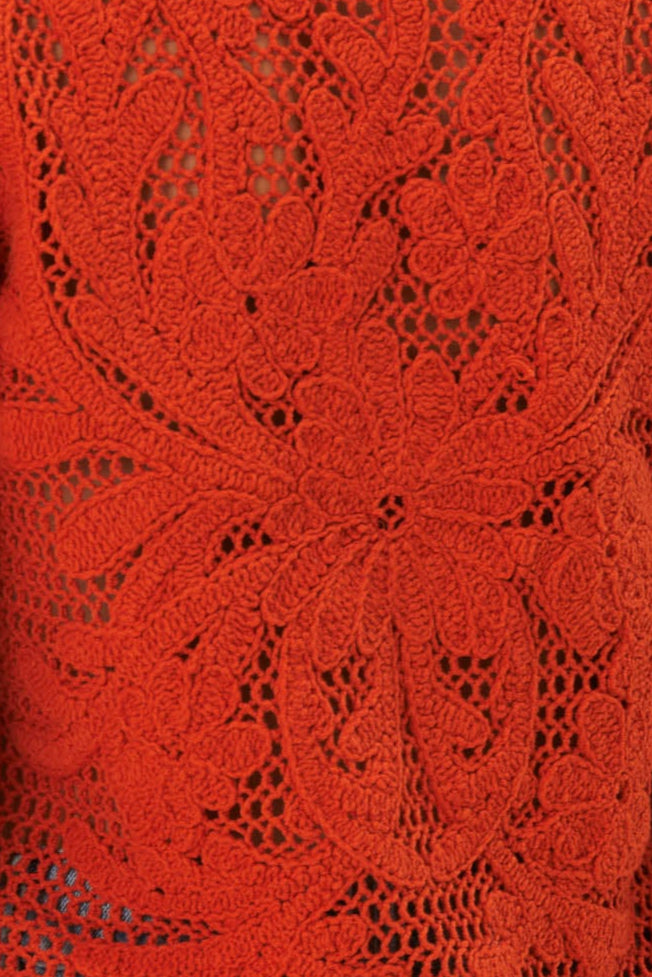Orange Floral Knit Cardigan