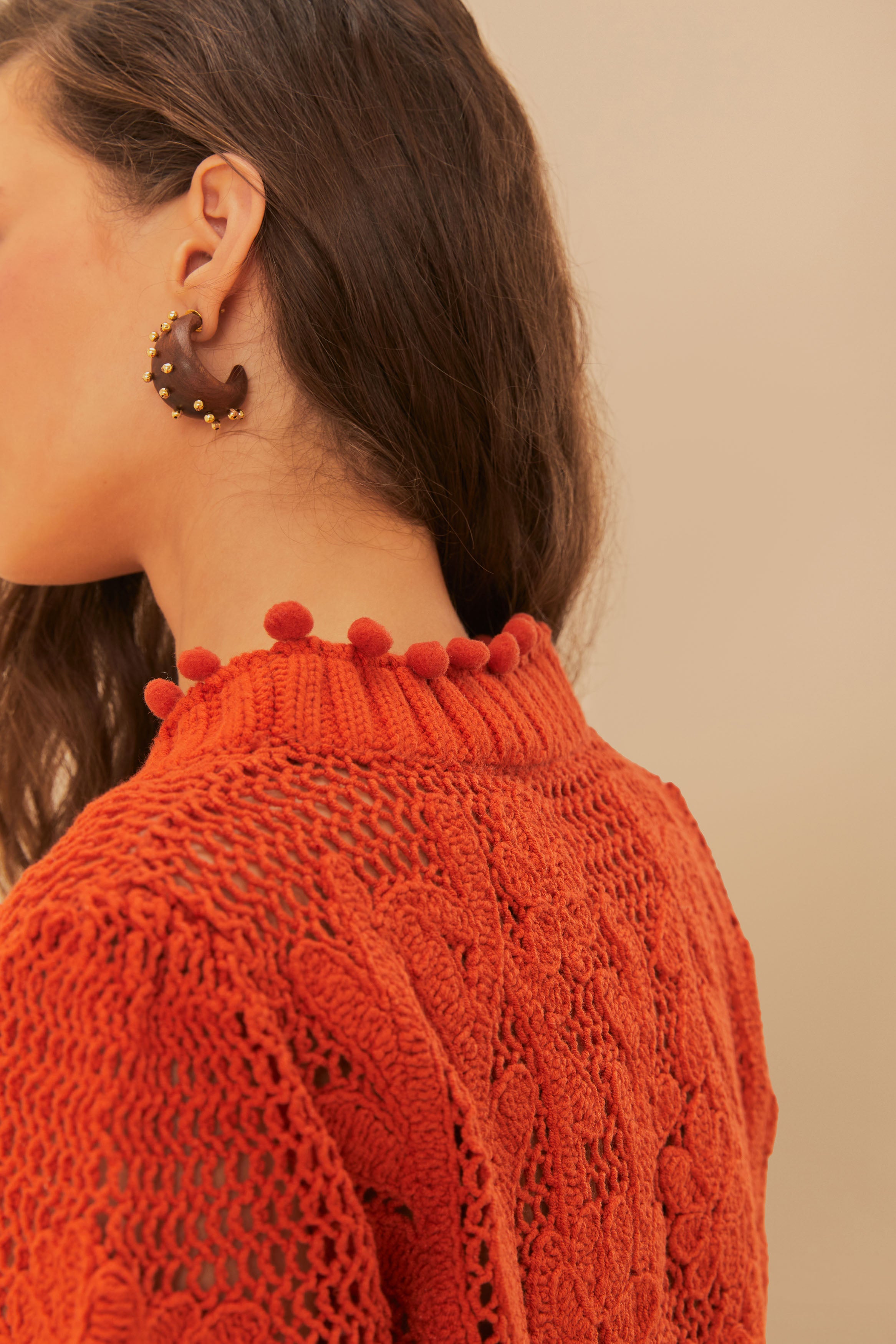 Orange Floral Knit Cardigan