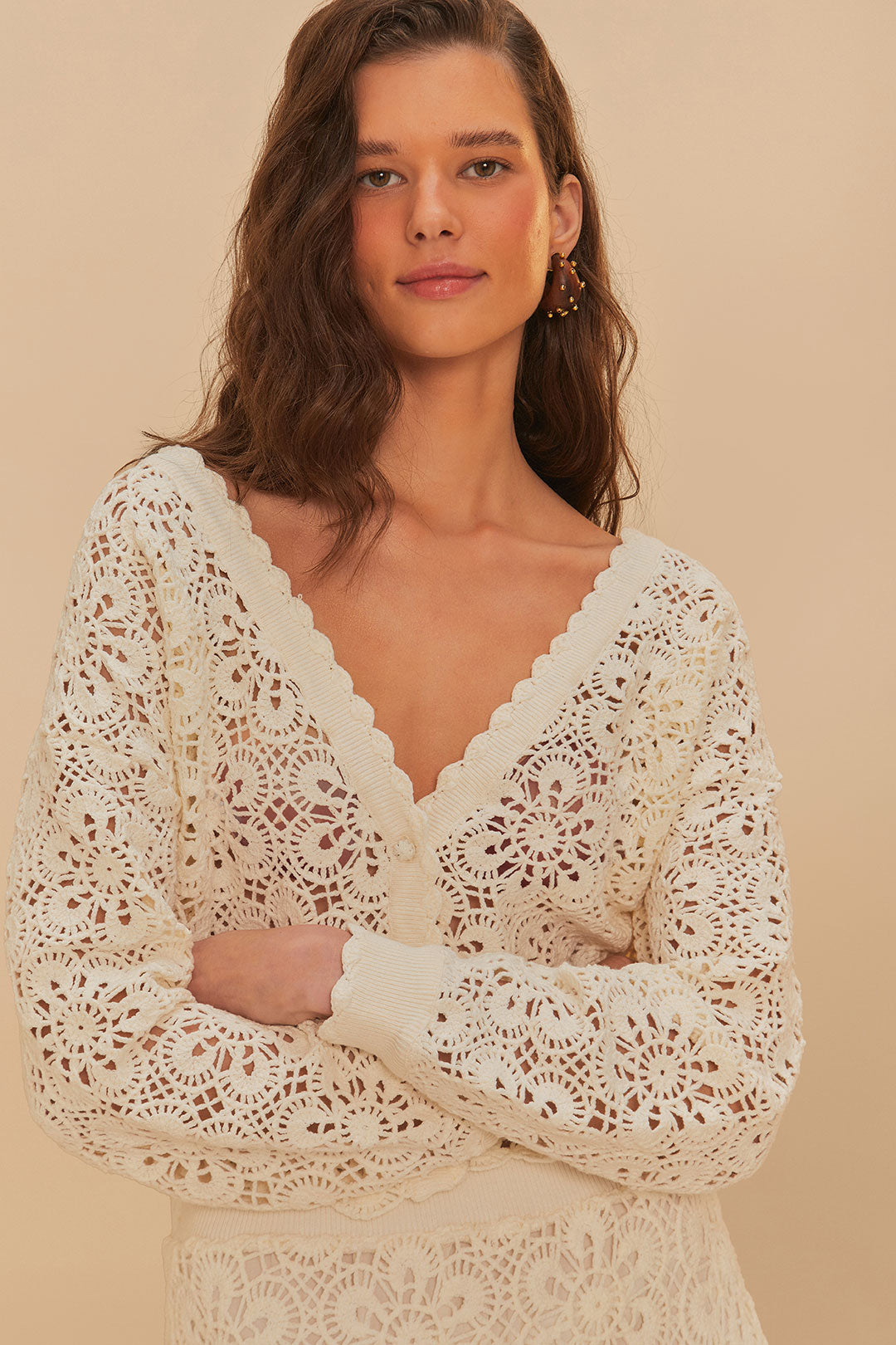 Off-White Flower Crochet Cardigan