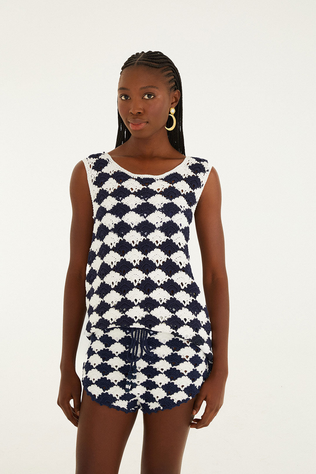 WHITE AND BLUE CROCHET SHIRT