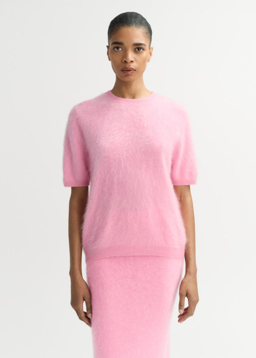 Short Sleeved Pink Brushed Cashmere Sweater