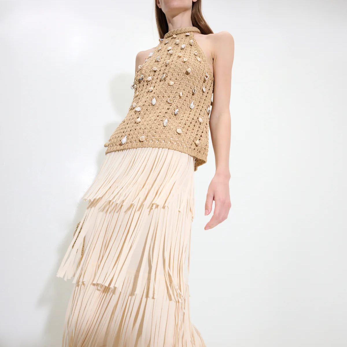 【OG 】FRINGE KNIT I LINE SKIRT SIMONMILLER Za Za Fringe Knit Midi Skirt | Anthropologie