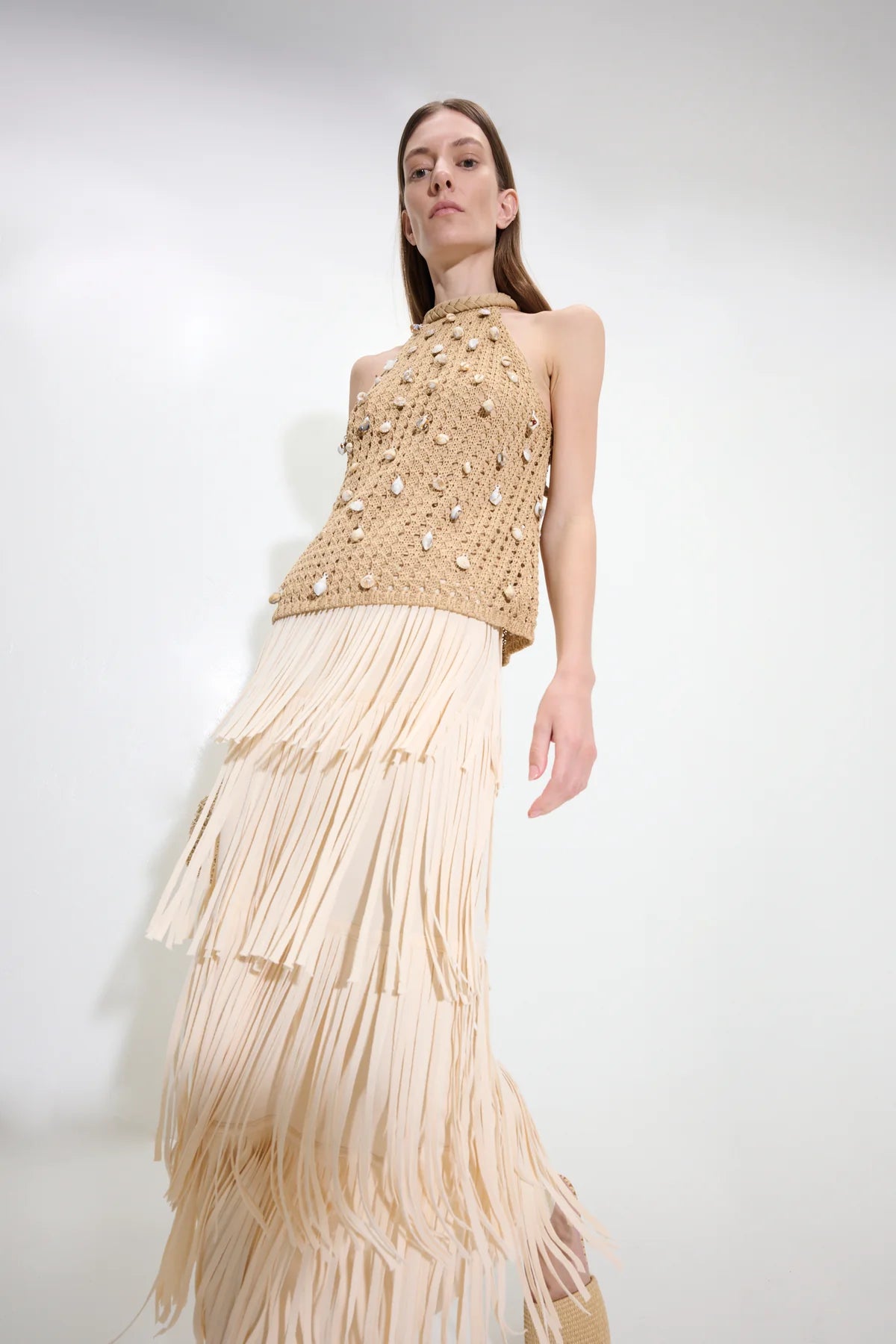 Za Za Ivory Knit Fringe Skirt