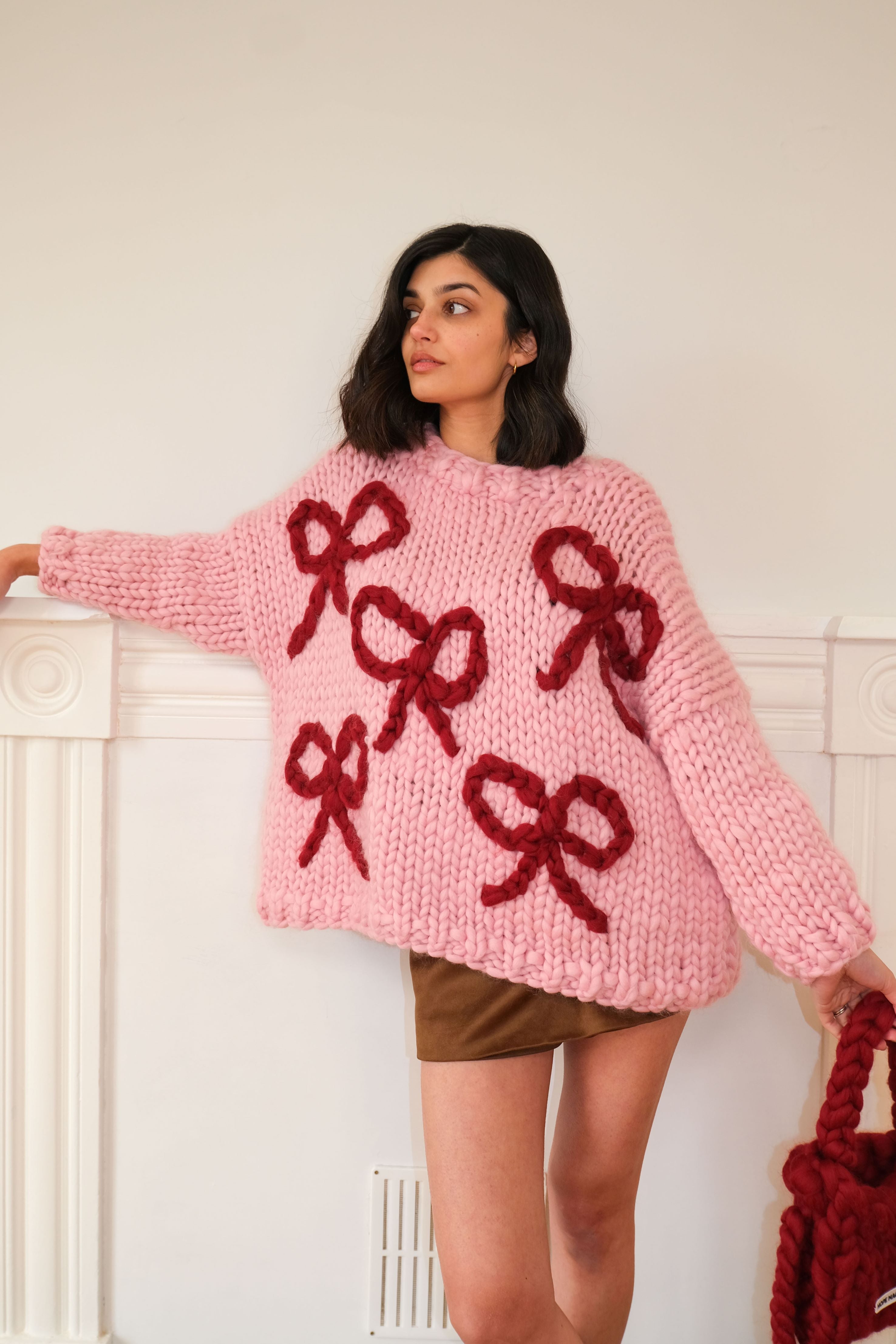 Phoebe Bow Chunky Hand-Knit Sweater