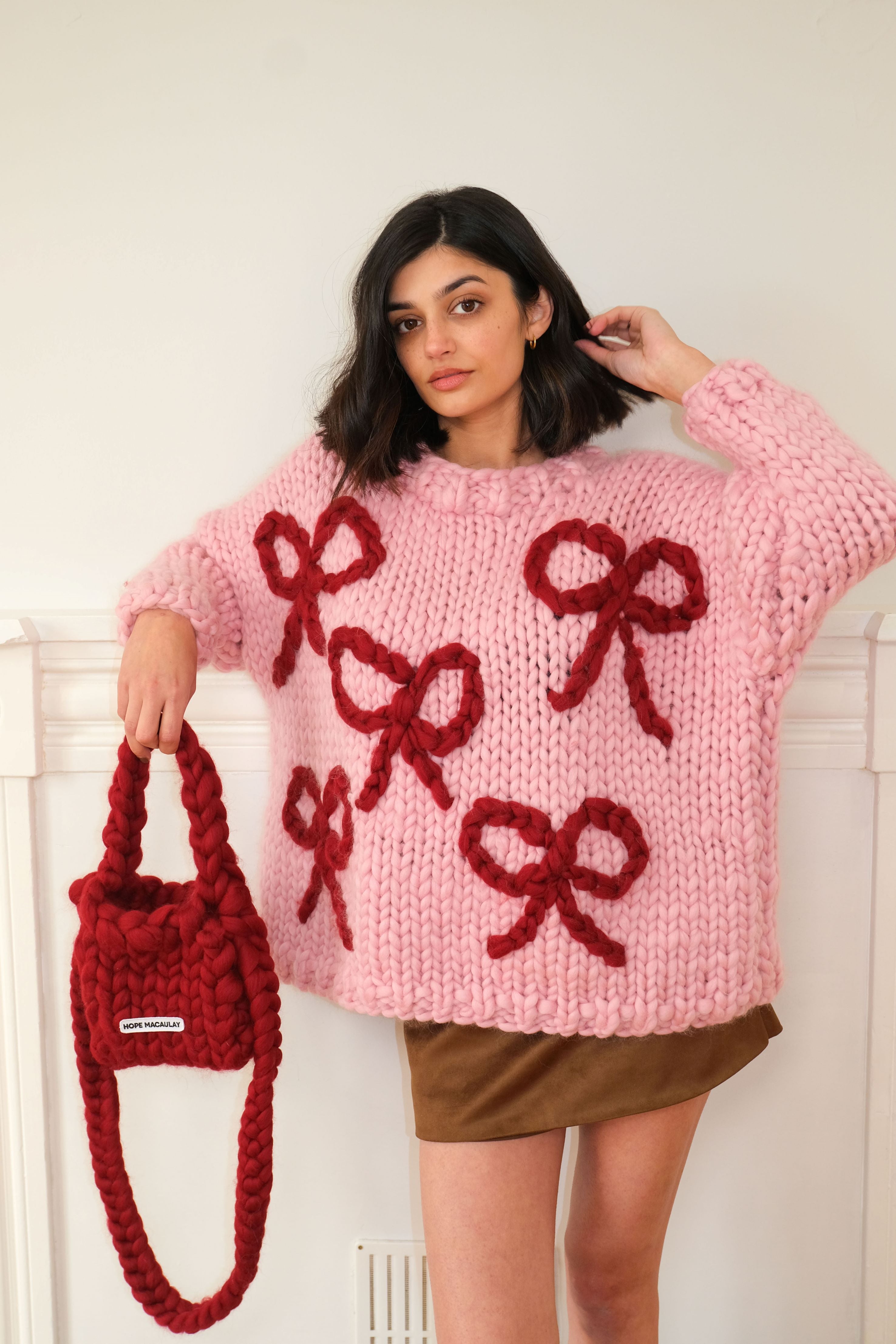 Phoebe Bow Chunky Hand-Knit Sweater