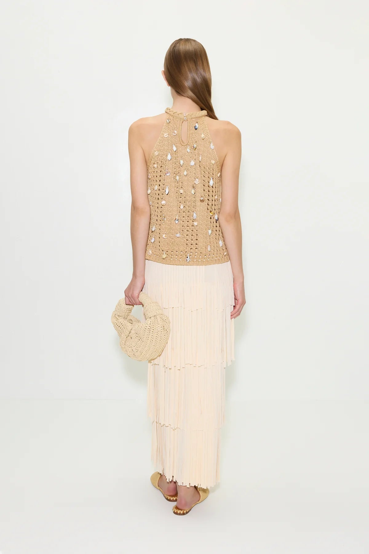Za Za Ivory Knit Fringe Skirt
